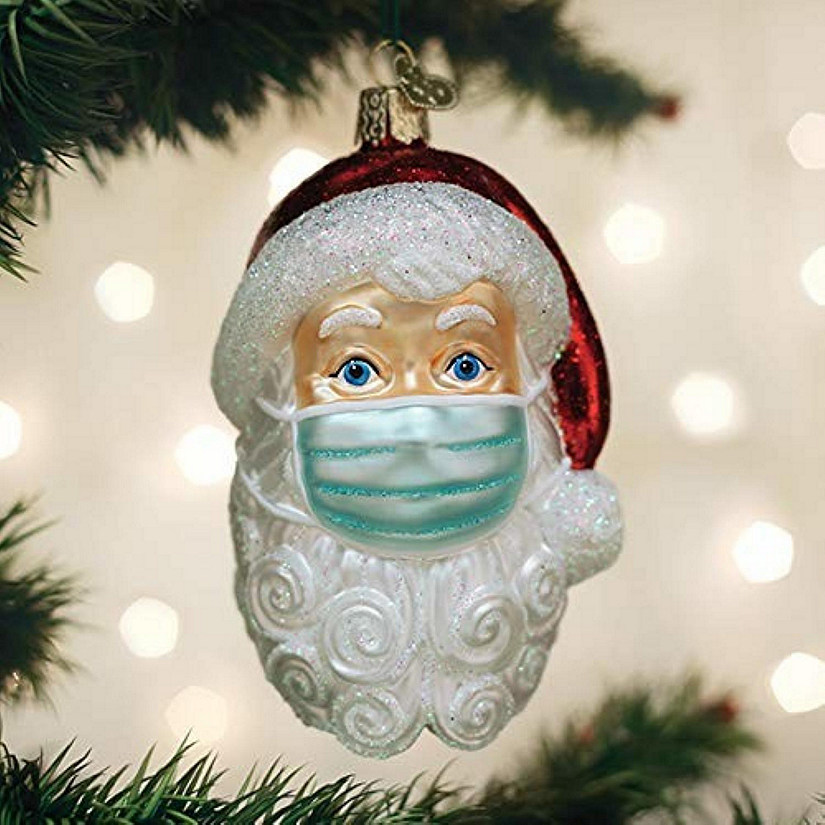 Old World Christmas Glass Blown Ornament Santa wFace Mask 40319 Image