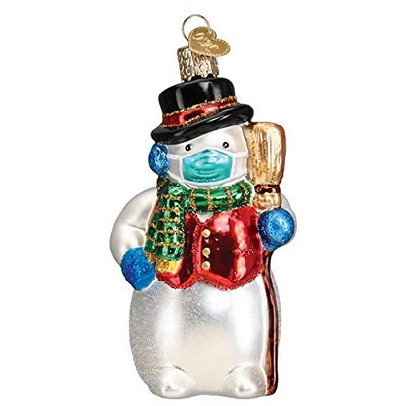Old World Christmas Glass Blown Ornament Snowman w Face Mask 24209 Image