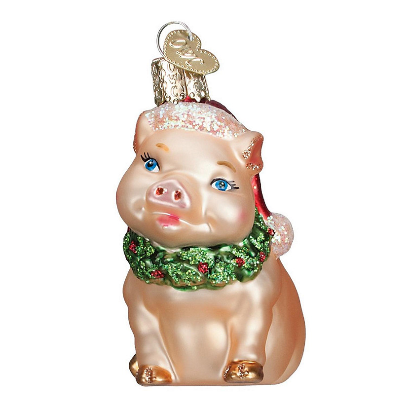 Old World Christmas Glass Blown Ornaments Holly Pig (#12420) Image