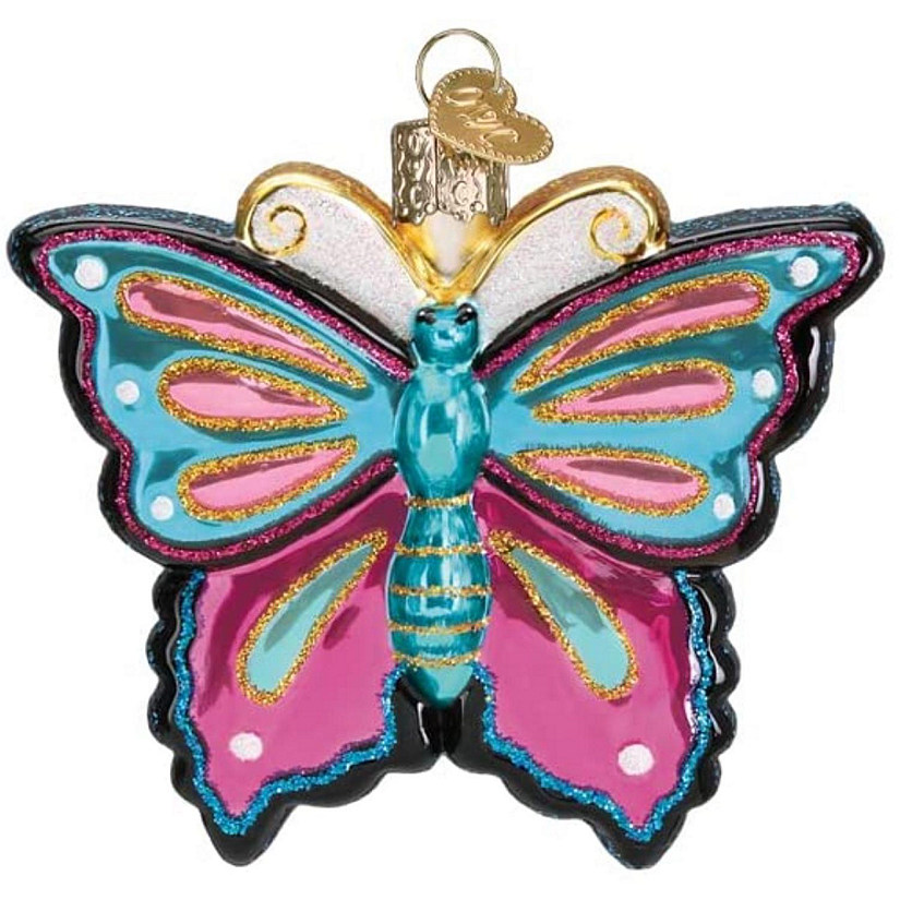 Old World Christmas Hanging Glass Tree Ornament, Fanciful Butterfly Image