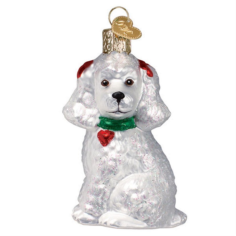 Old World Christmas Hanging Glass Tree Ornament, White Poodle Image