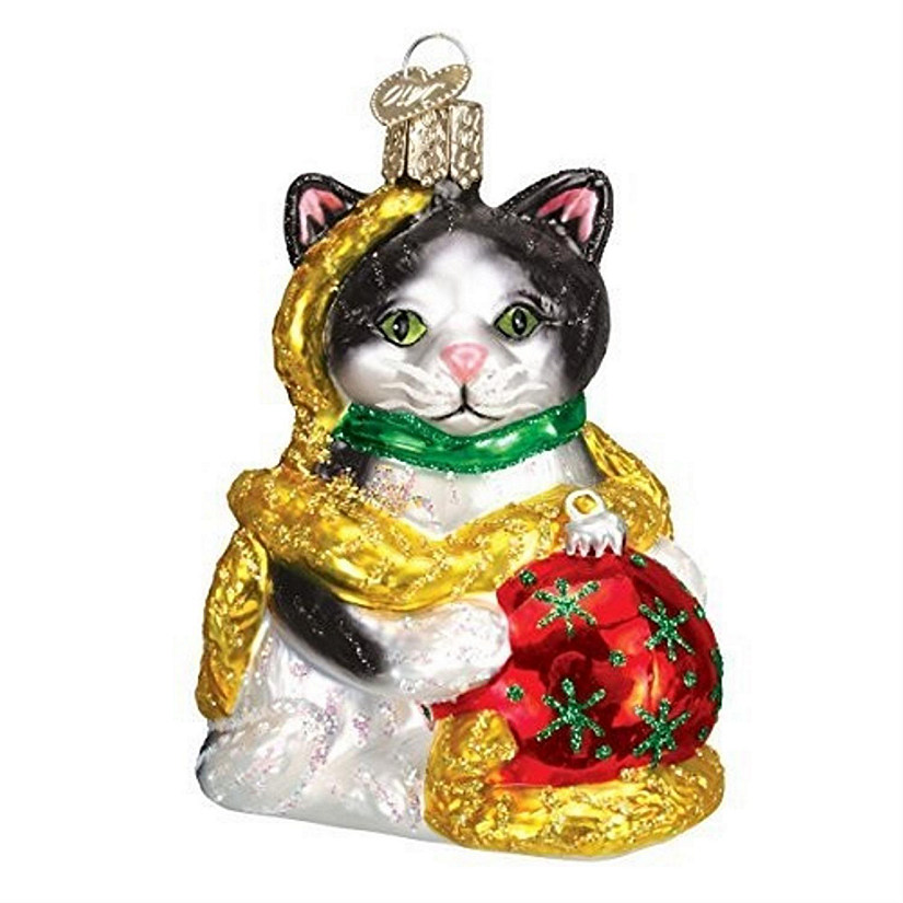 Old World Christmas Holiday Kitten Glass Blown Ornament Image