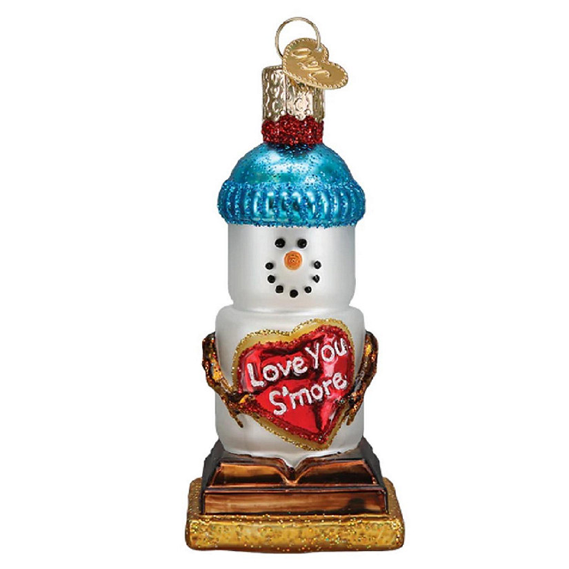 Old World Christmas Love You S'more Snowman Glass Ornament FREE BOX 3.75 inch Image