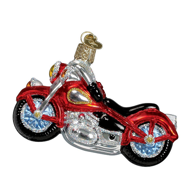 Old World Christmas Motorcycle Glass Blown Hanging Ornament Image