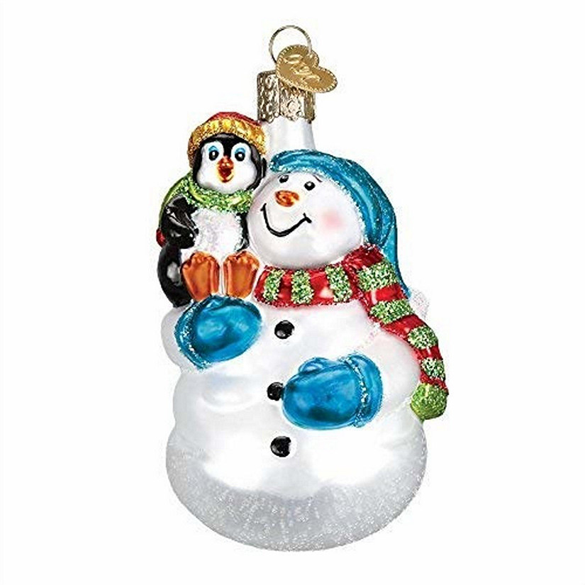 Old World Christmas Snowman with Penguin Pal Glass Blown Ornament Image