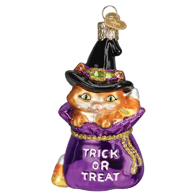 Old World Christmas Trick or Treat Kitty Glass Ornament FREE BOX 4 inch Image