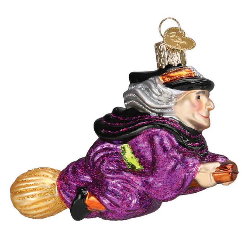 Old World Christmas Witch on Broomstick Glass Ornament FREE BOX 4.25 inch Image