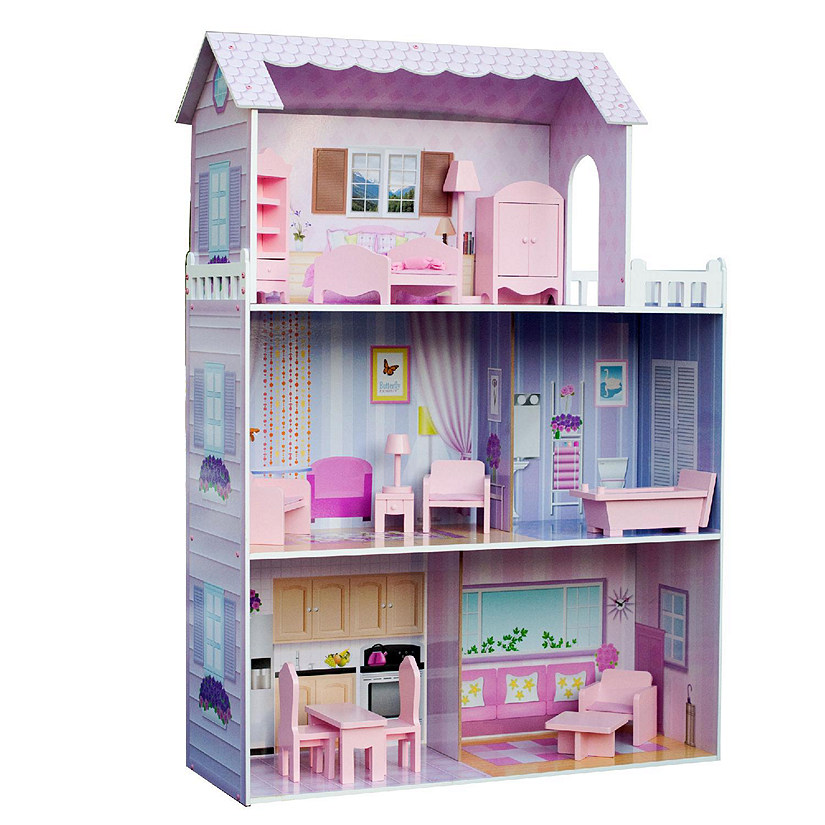 Olivia's Little World- 12" Pink Dreamland Tiffany Dollhouse with Matching Pink Accessories Image