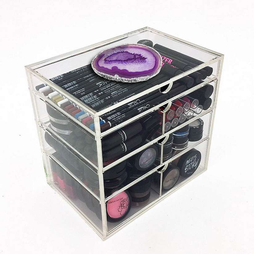 OnDisplay 4 Tier NYC Acrylic Cosmetic/Makeup Organizer with Agate Slab - Purple/Silver Image