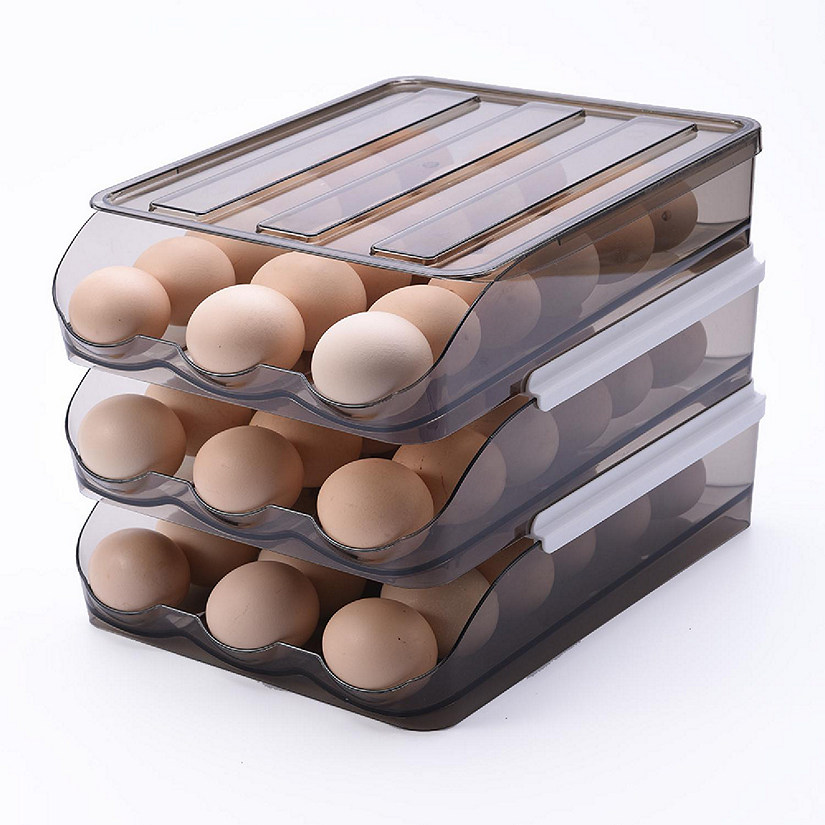 OnDisplay Stackable Acrylic Gravity Egg Tray Holder for Fridge (Brown, Set of 3 Trays) Image