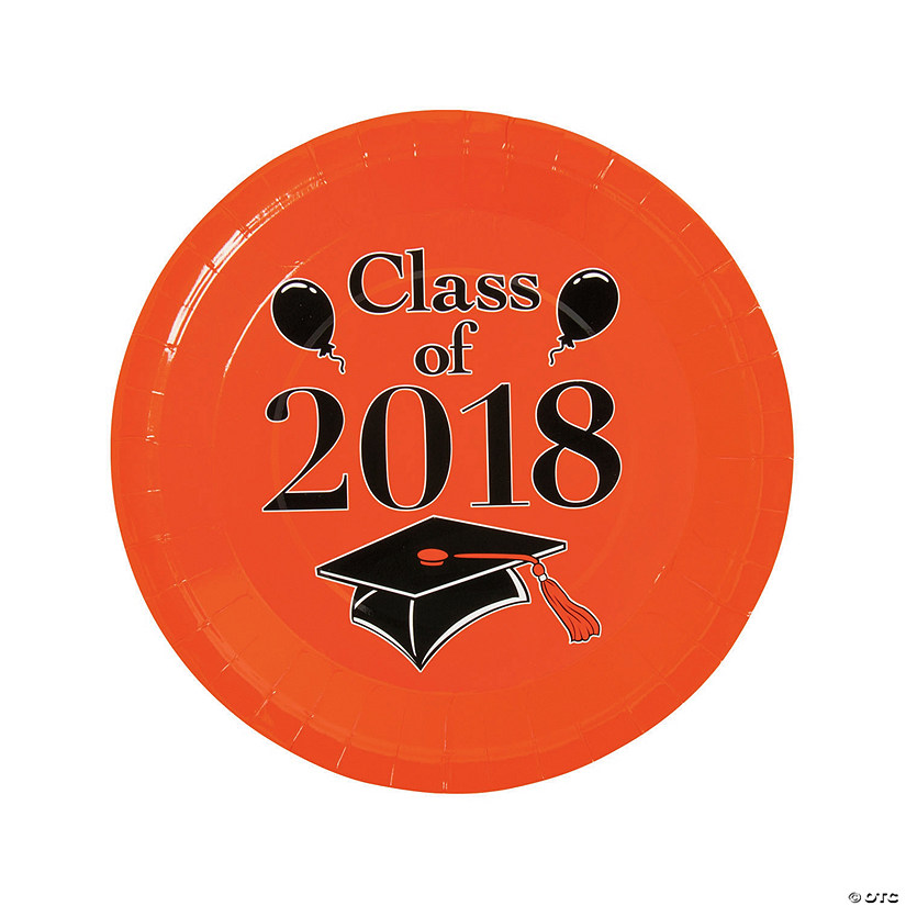 Orange Class of 2018 Grad Party Paper Dinner Plates - 25 Ct. Image