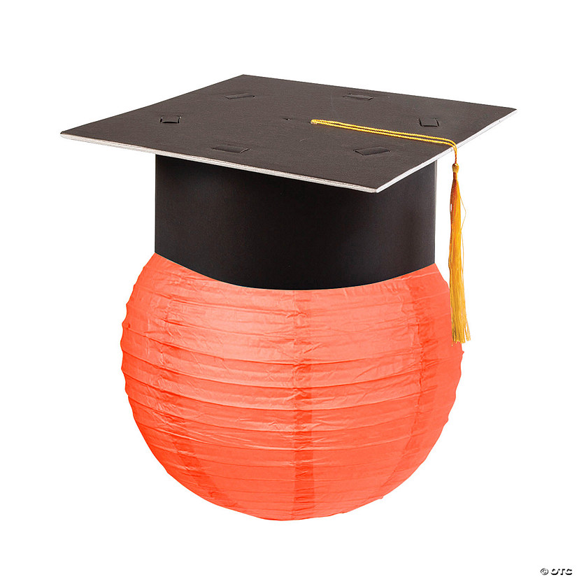 Orange Hanging Paper Lantern with Graduation Cap Decorating Kit - 12 Pc. Image