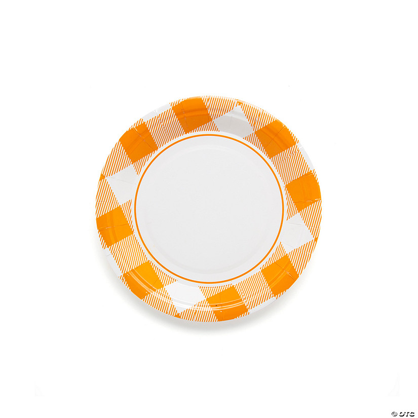 Orange Plaid Paper Dessert Plates - 8 Ct. Image