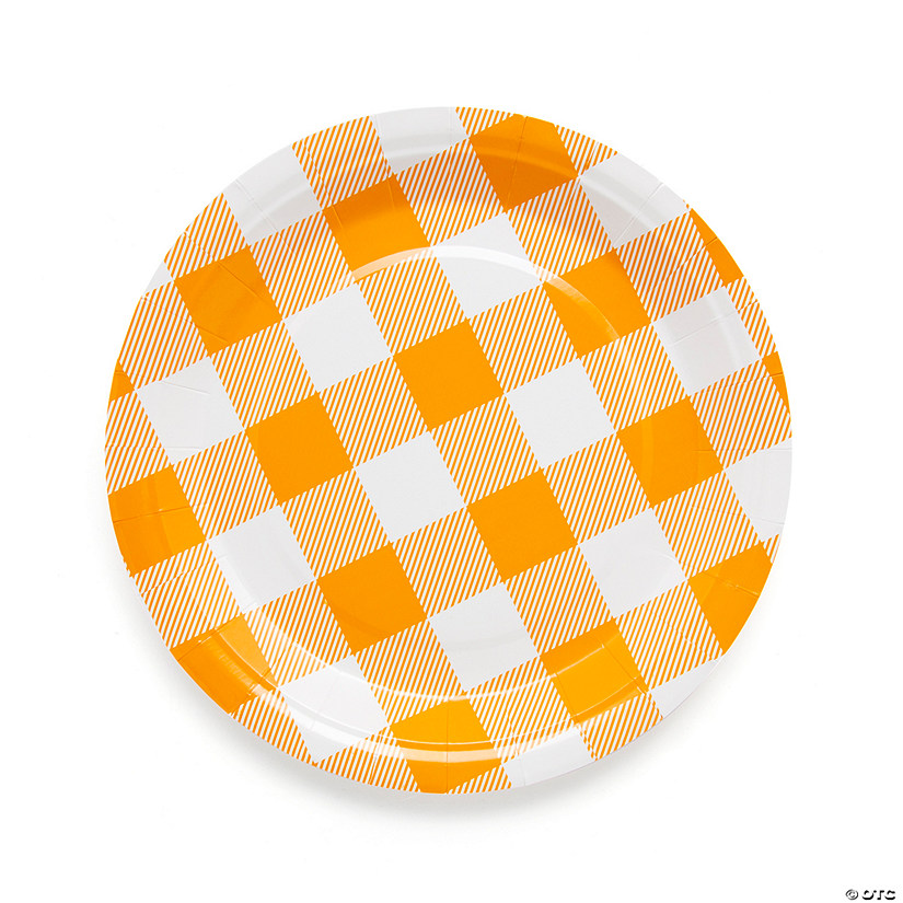 Orange Plaid Paper Dinner Plates - 8 Ct. Image