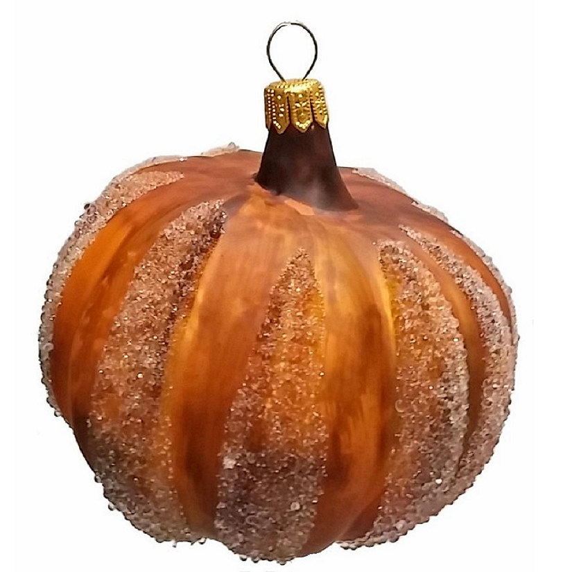 Orange Pumpkin Polish Blown Glass Christmas Ornament Holiday Decoration Image