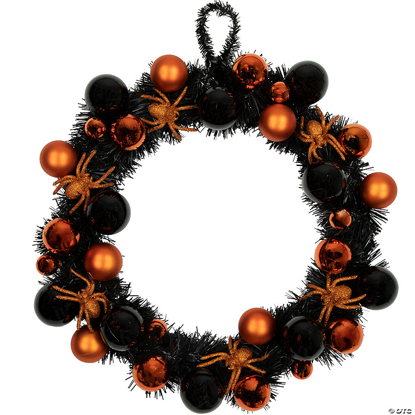 Orange Spiders and Ornaments Halloween Wreath  18-Inch  Unlit Image