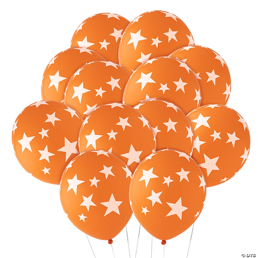 Orange with White Stars 11" Latex Balloons &#8211; 24 Pc. Image
