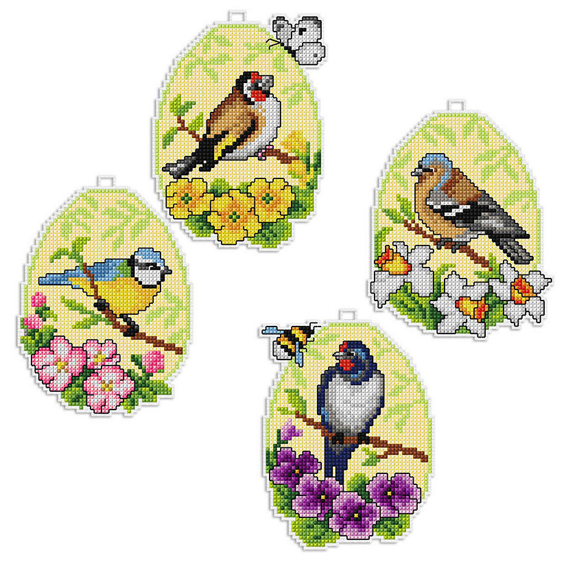 Orchidea Counted cross stitch kit with plastic canvas Easter eggs Birds set of 4 designs 7686 Image