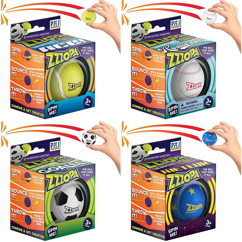 Original ZZZOPA Fidget Stress Mini Ball 4pk Spin Bounce Throw It Spinner PMI International Image