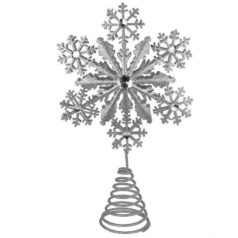 Ornativity Glitter Snowflake Tree Topper - Gold Sparkling Gem Christmas Tree Decoration (Silver Glitter) Image