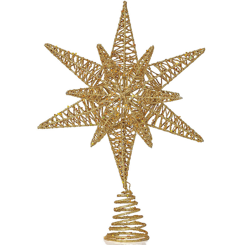 Ornativity Gold Star Tree Topper Christmas Gold 3D Glitter Star Ornament Treetop Decoration for Large Tree Image