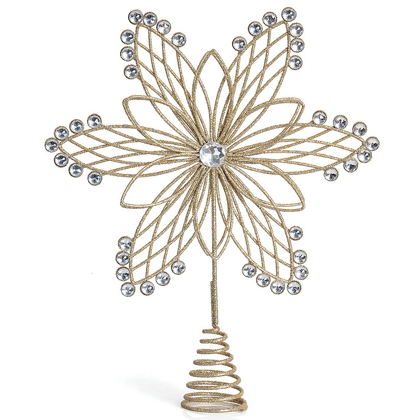 Ornativity Jewel Flower Tree Topper - Gold Glitter Sparkling Metal Wire Star Flower Topper with Sparkly Gem Finish Christmas Tree Top Ornament Decoration Image