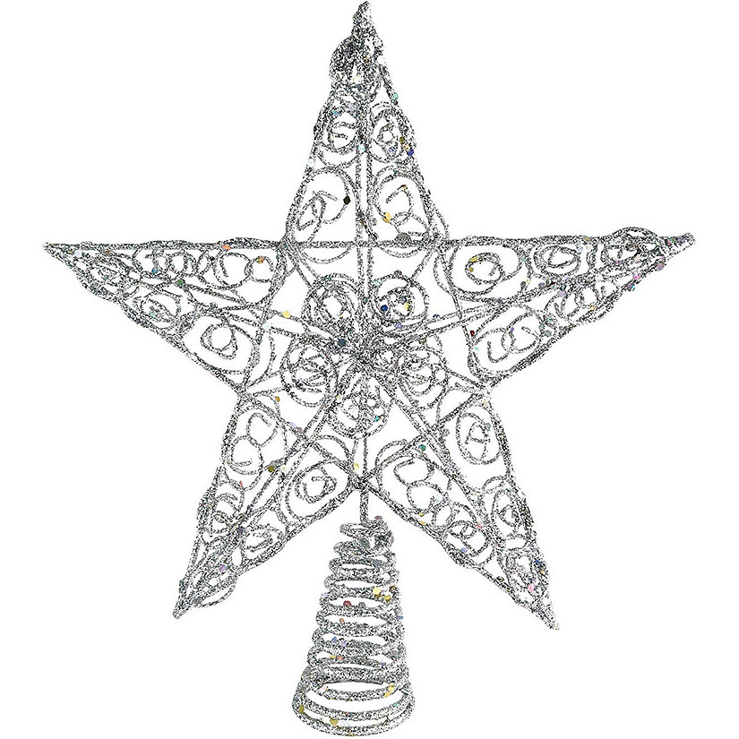 Ornativity Silver Star Tree Topper - Christmas Swirl Design Sparkle Star Treetop Ornament Image