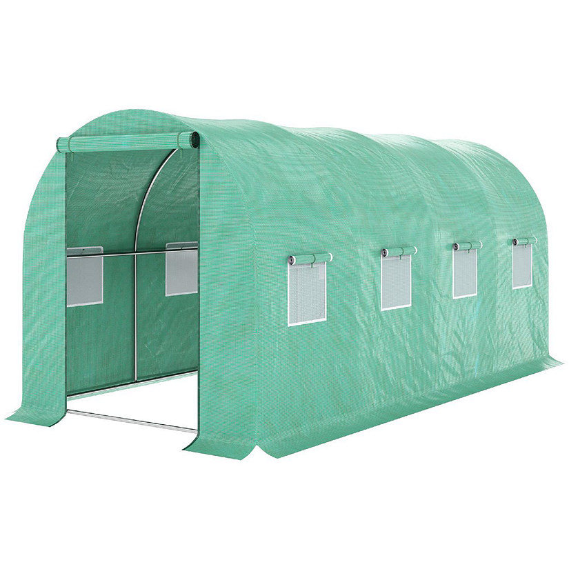 Outsunny 15' x 7' x 7' Walk in Tunnel Greenhouse High Quality PE Cover Zipper Doors and Windows Green Image