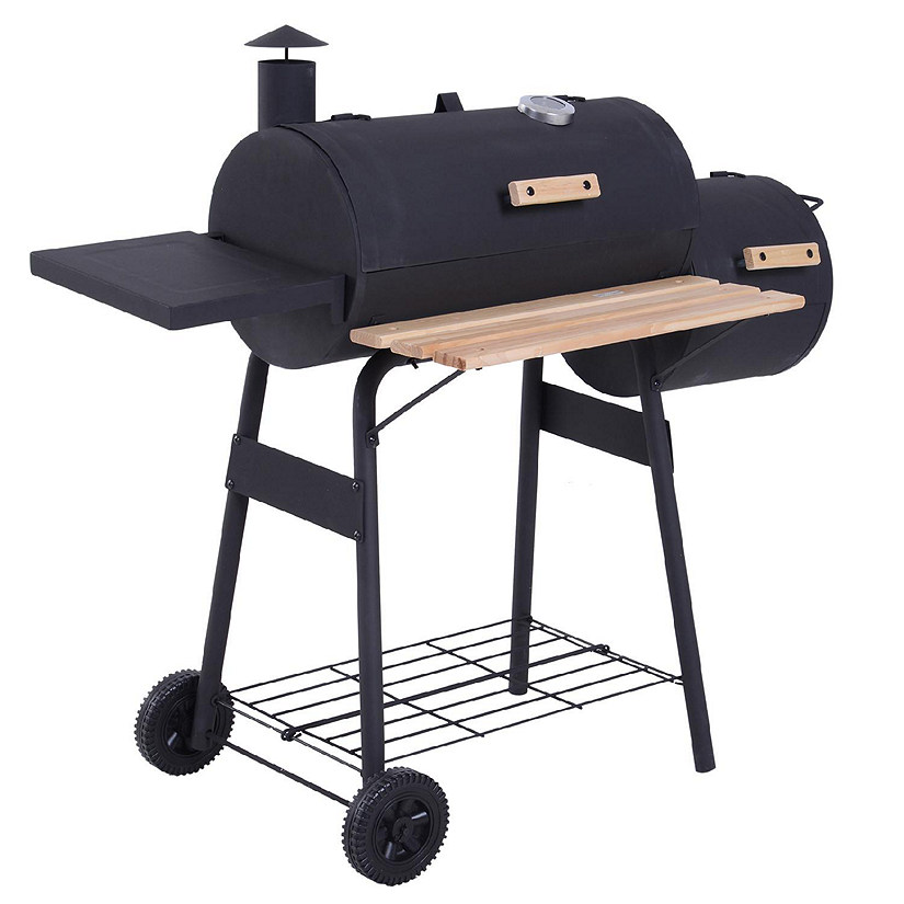 Outsunny 48" Steel Portable Backyard Charcoal BBQ Grill and Offset Smoker Combo Wheels Image
