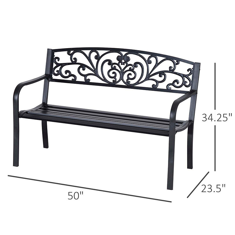 Outsunny 50" Blossoming Pattern Garden Decorative Patio Park Bench Beautiful Floral Design and Relaxing Comfortable Build Image