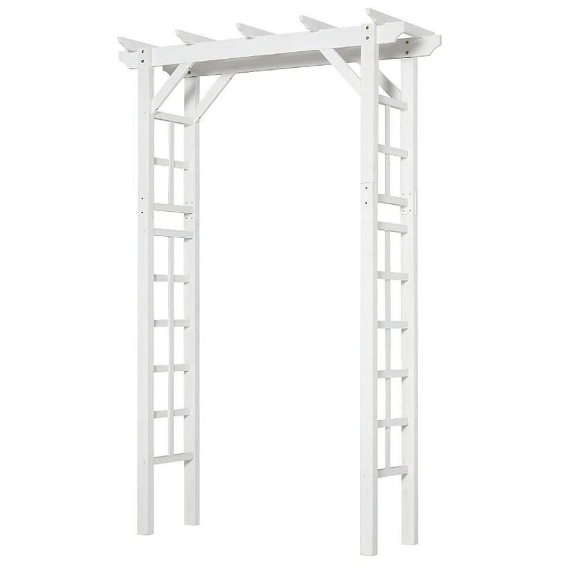 Outsunny 7' Wood Steel Outdoor Garden Arched Trellis Arbor Natural Fir Wood and Side Panel Climbing Vines White Image