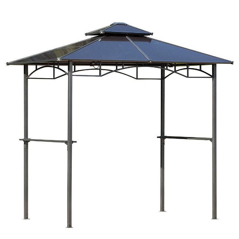 Outsunny 8' x 5' Barbecue Grill Gazebo Tent Outdoor BBQ Canopy Side Shelves Double Layer PC Roof Brown Image