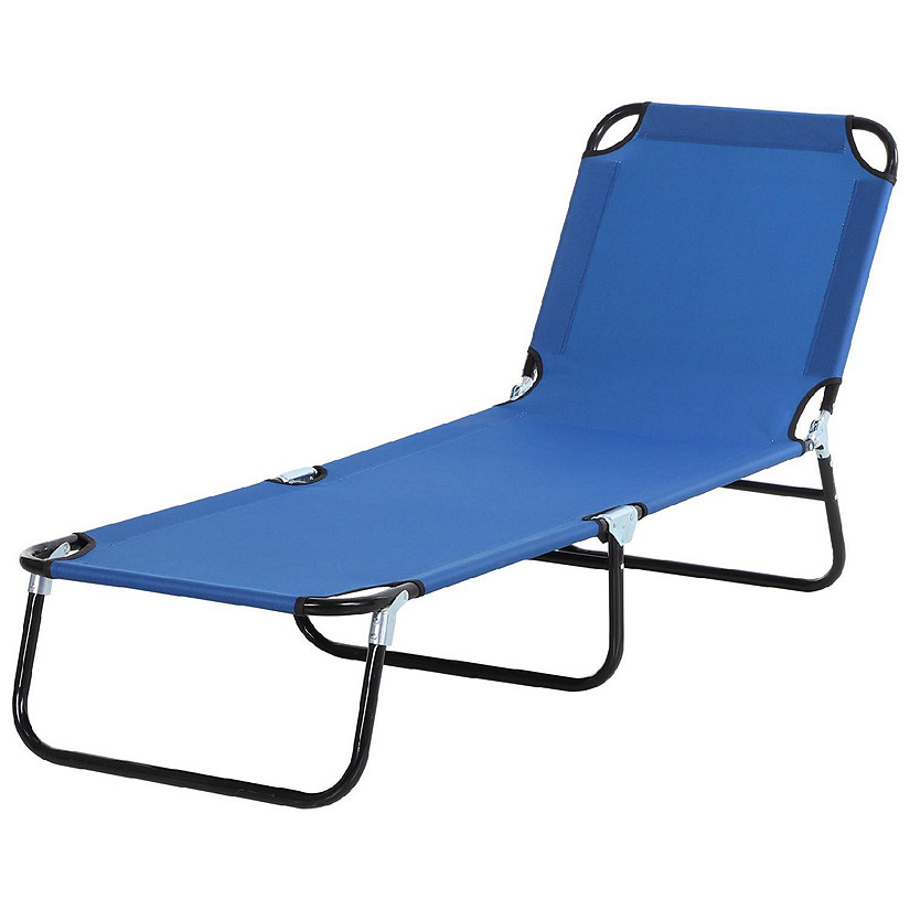 Outsunny Outdoor Sun Lounger Folding Chaise Lounge Chair w/ 4 Position Adjustable Backrest for Beach Poolside and Patio Blue Image