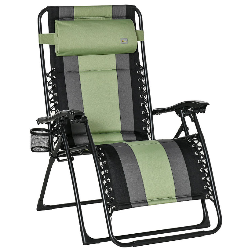 Outsunny Zero Gravity Lounger Chair Folding Reclining Patio Chair Cup Holder and Headrest for Events and Camping Green Image
