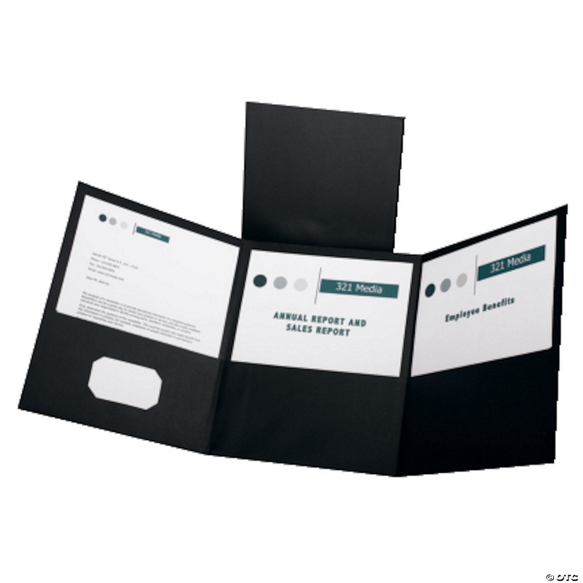 Oxford Paper Tri Fold Pocket Folder, Black, Pack of 20 Image