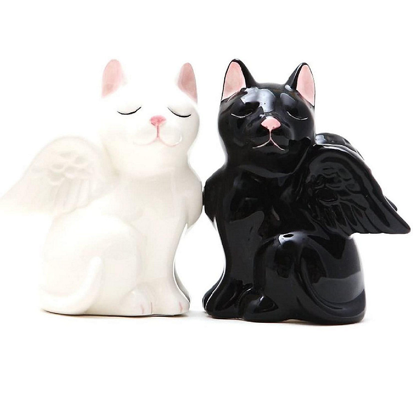 Pacific Trading Black White Angel Cats Ceramic Salt and Pepper Shaker Set 3 Inch Image
