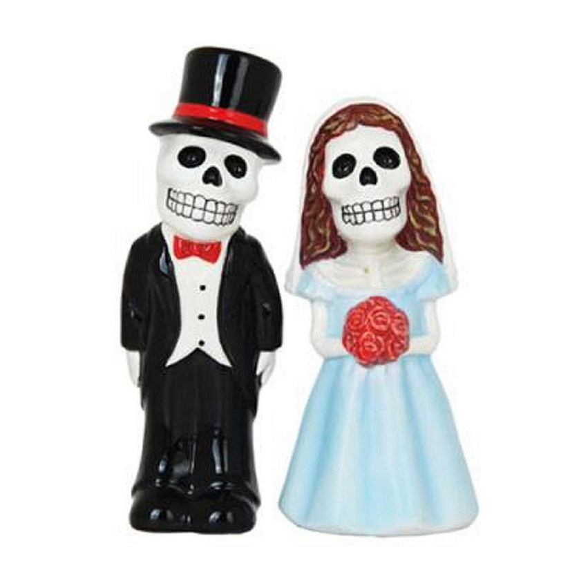 Pacific Trading Love Never Dies Skeleton Bride and Groom Salt and Pepper Shakers Image