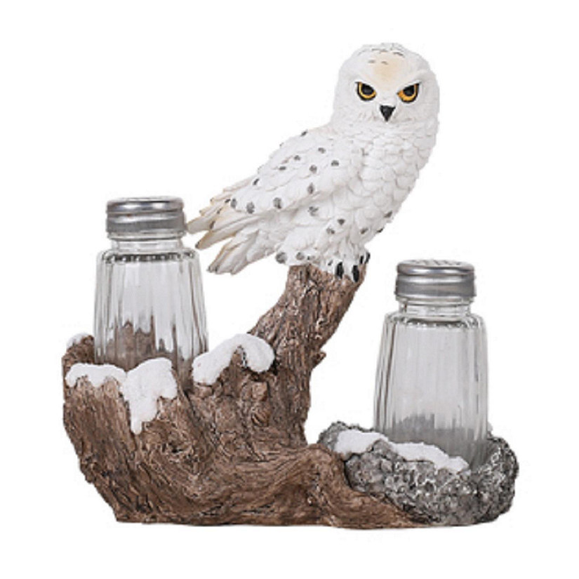 Pacific Trading White Snow Owl on Branch Salt and Pepper Shaker Set 6.5 Inch Image