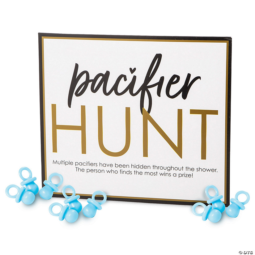 Pacifier Hunt Game Sign with Blue Pacifiers Kit - 49 Pc. Image