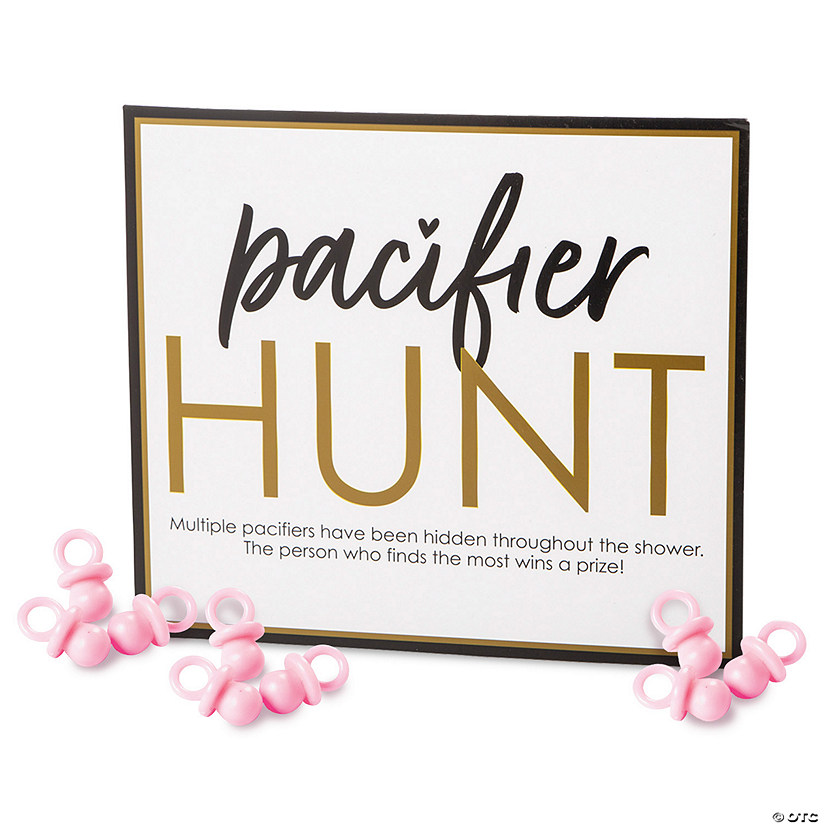 Pacifier Hunt Game Sign with Pink Pacifiers Kit - 49 Pc. Image