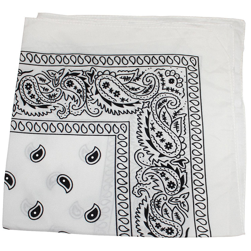 Pack of 3 X-Large Polyester Non Fading Paisley Bandanas 27 x 27 In - Party and Decoration (White) Image