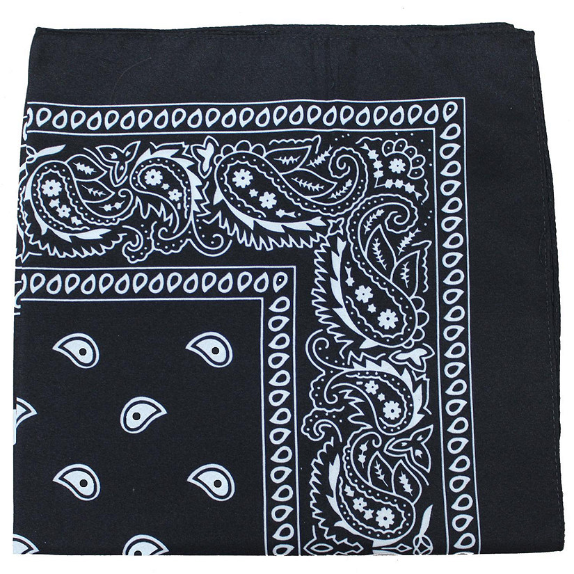 Pack of 5 X-Large Paisley Cotton Printed Bandana - 27 x 27 inches (Black) Image