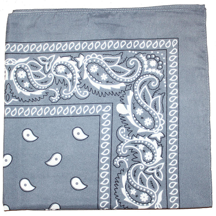 Pack of 5 X-Large Paisley Cotton Printed Bandana - 27 x 27 inches (Grey) Image