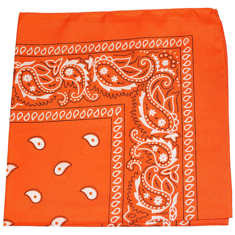 Pack of 5 X-Large Paisley Cotton Printed Bandana - 27 x 27 inches (Orange) Image