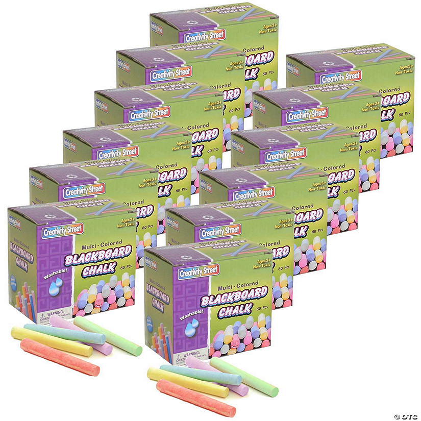 Pacon Blackboard Chalk, 5 Assorted Colors, 3/8" x 3-1/4", 60 Pieces Per Pack, 12 Packs Image