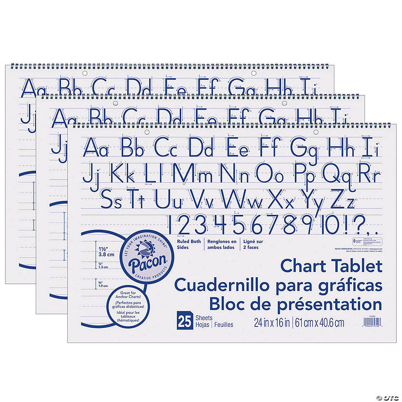 Pacon Chart Tablet, Manuscript Cover, 1-1/2" Ruled, 24" x 16", 25 Sheets, Pack of 3 Image