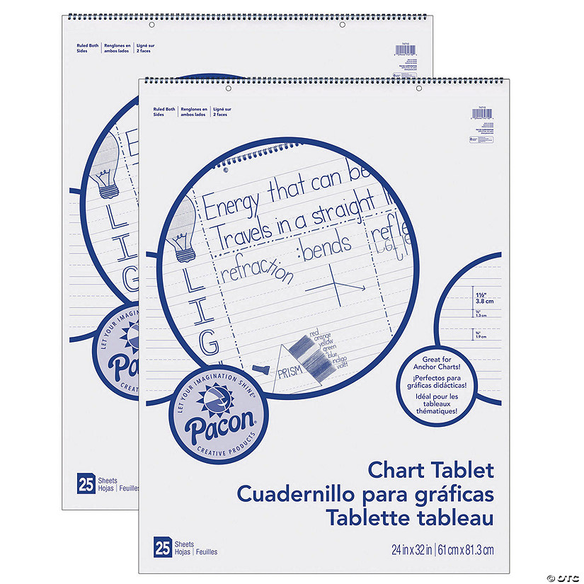 Pacon Chart Tablet, Manuscript Cover, 1-1/2" Ruled, 24" x 32", 25 Sheets, Pack of 2 Image