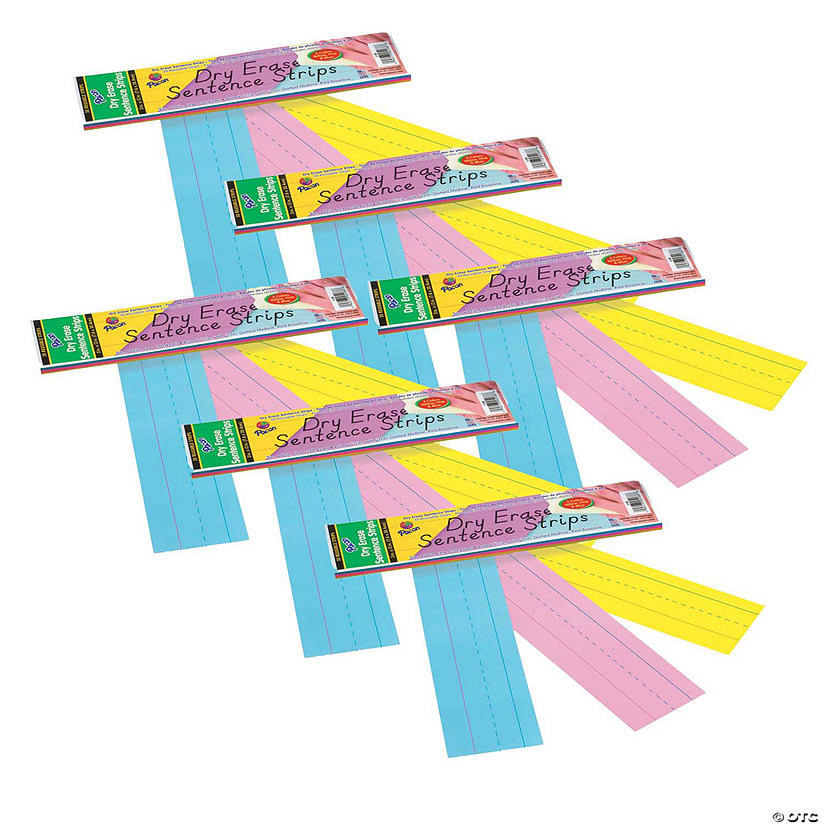 Pacon Dry Erase Sentence Strips, 3 Assorted Colors, 1-1/2" X 3/4" Ruled, 3" x 12", 30 Per Pack, 6 Packs Image
