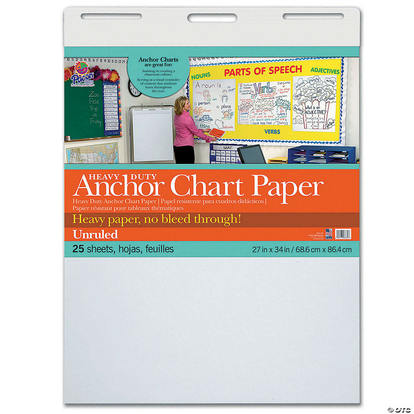 Pacon Heavy Duty Anchor Chart Paper, Non-Adhesive, White, Unruled 27" x 34", 25 Sheets Image
