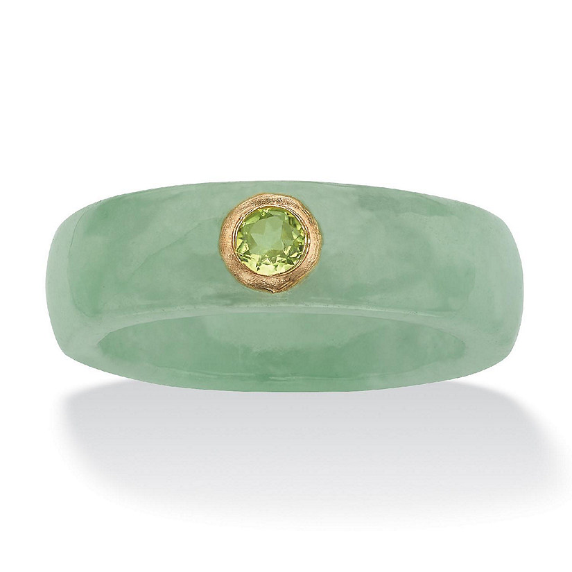 PalmBeach Jewelry 10K Yellow Gold Round Genuine Green Peridot Genuine Jade Bezel Set Ring Sizes 5-10 Size 5 Image